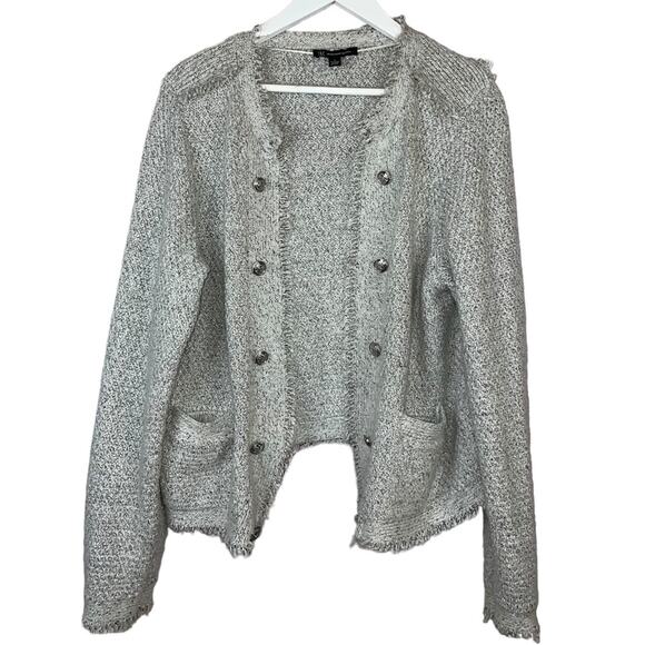 INC International Concepts Silver Metallic Knitted Tweed Sweater Jacket Large - Picture 7 of 9